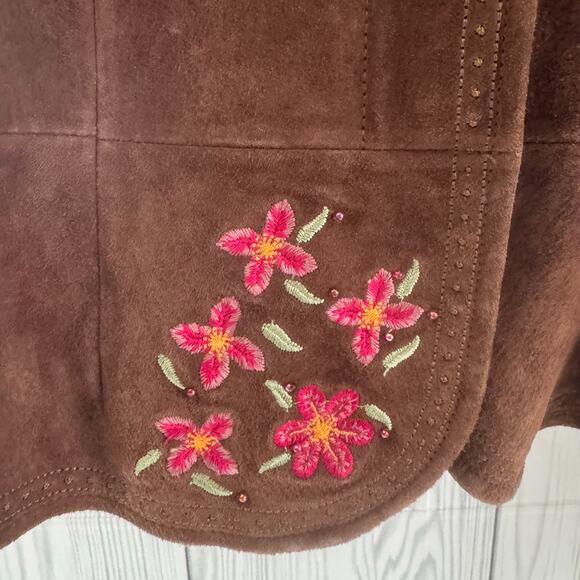 Vintage 1990s/Y2K Chadwicks Womens Jacket Size 14 Suede Floral Embroidered - Picture 2 of 9